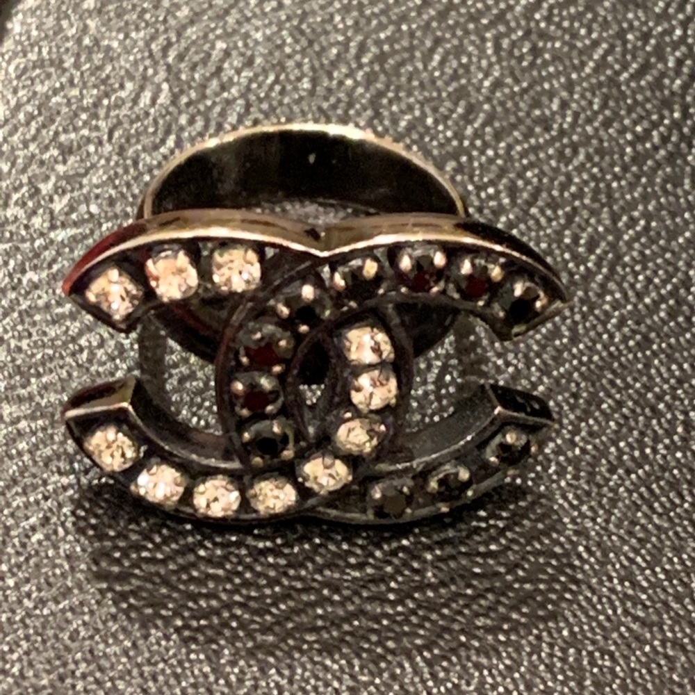 (Authentic) Chanel Black/Clear Stone Ring - image 1